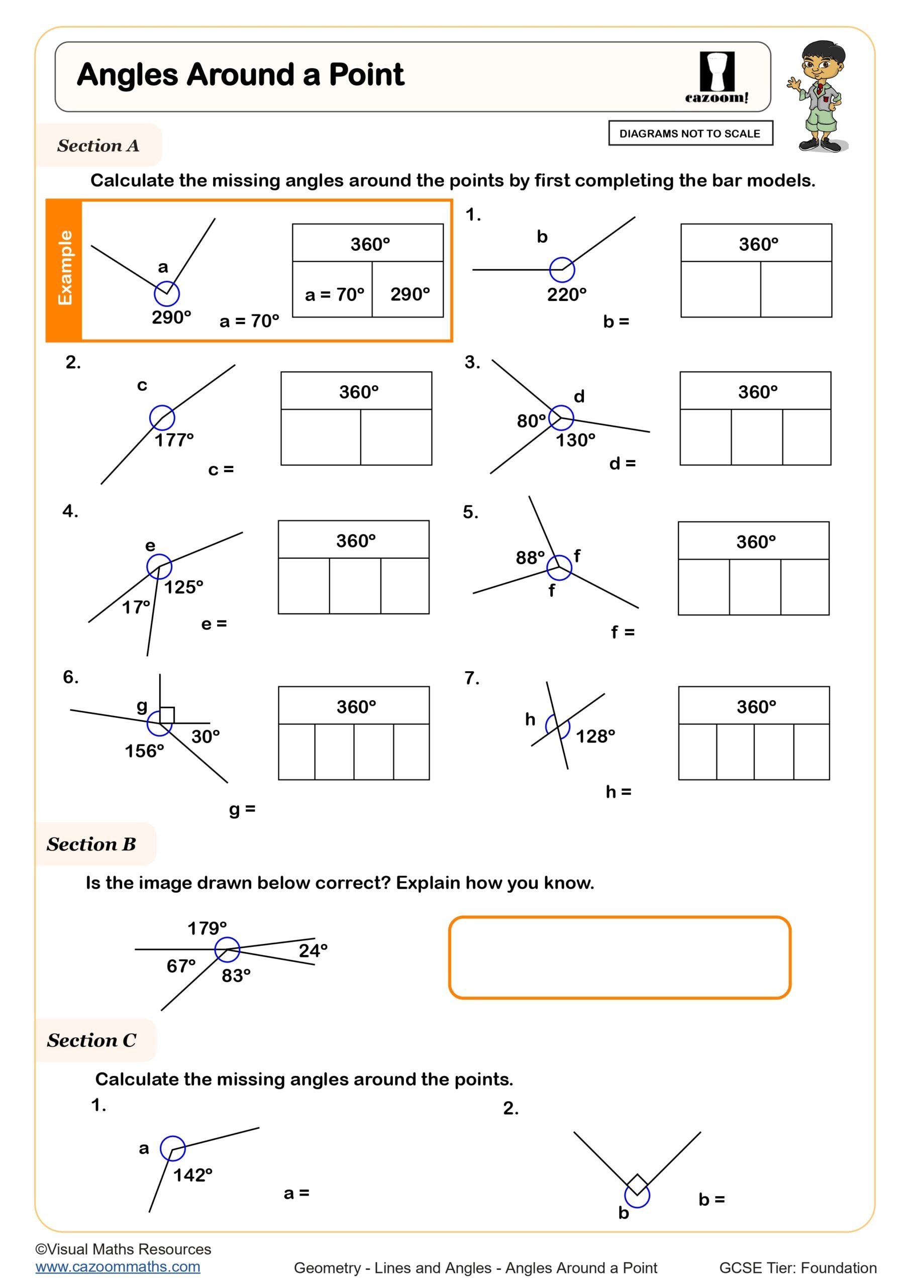 Cazoom Maths Lines And Angles Angles Around A Point Worksheet Scaled