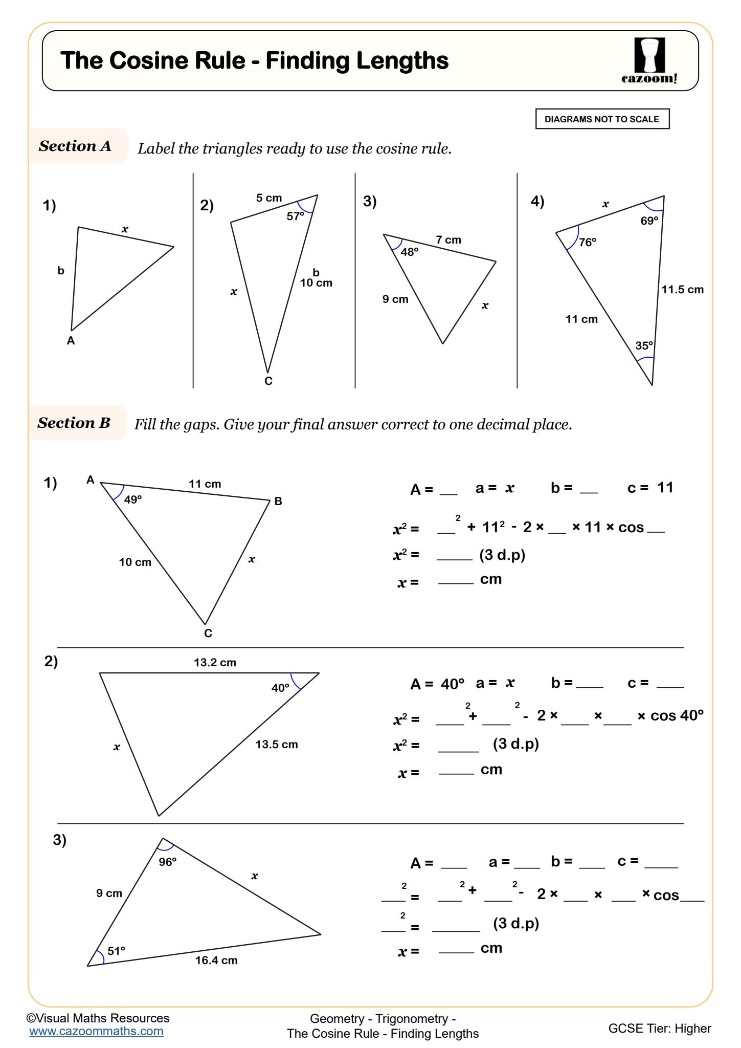 Preview of The Cosine Rule - Finding Lengths