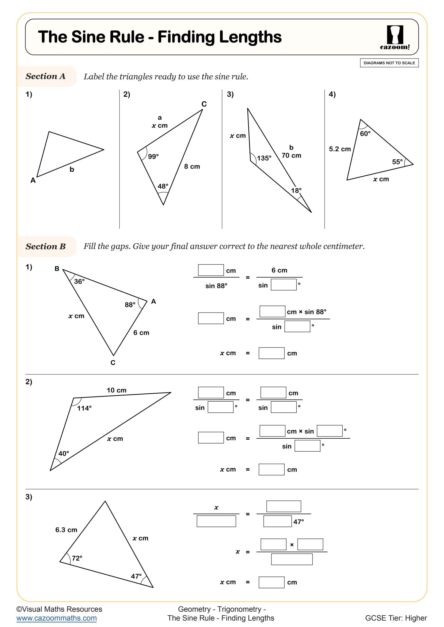 Preview of The Sine Rule - Finding Lengths