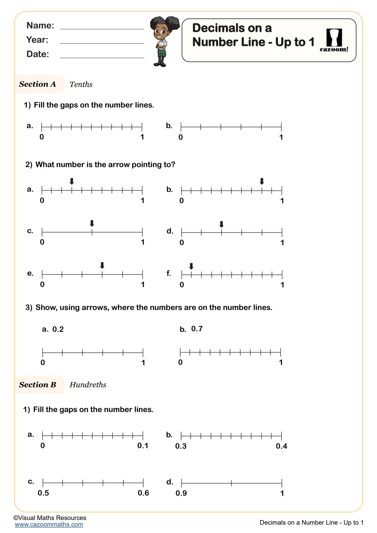 Preview of Decimals on a Number Line - Up to 1