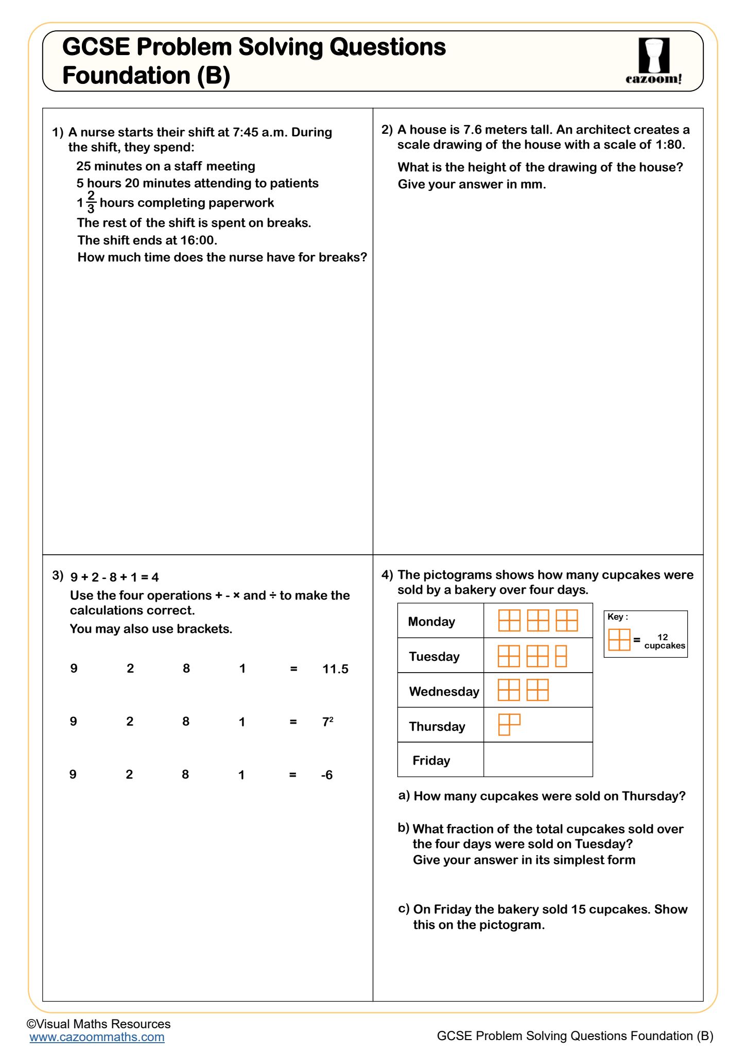 Cazoom Maths GCSE Problem Solving Questions Foundation B Worksheet