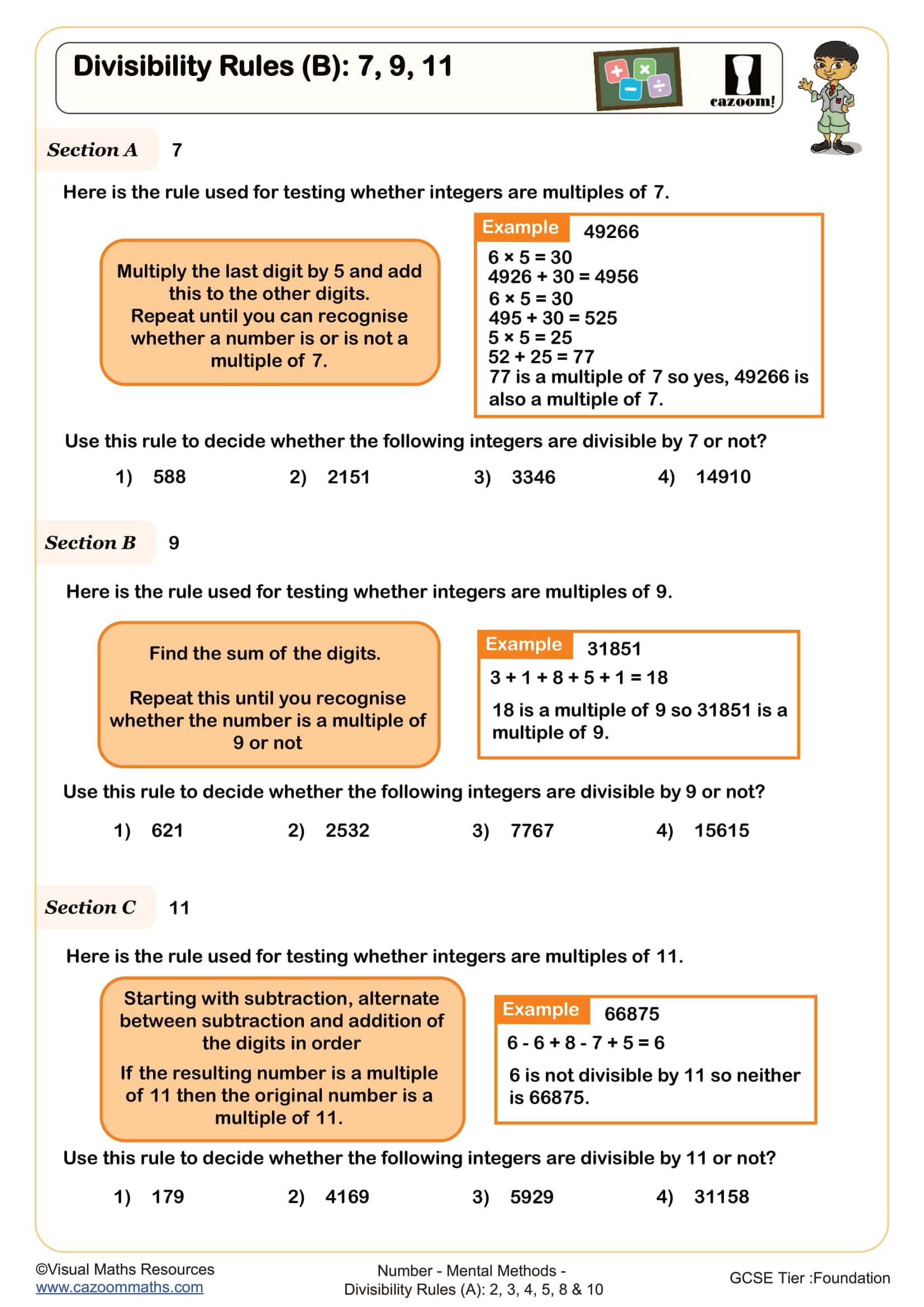 Preview of Divisibility Rules (B): 7, 9, 11