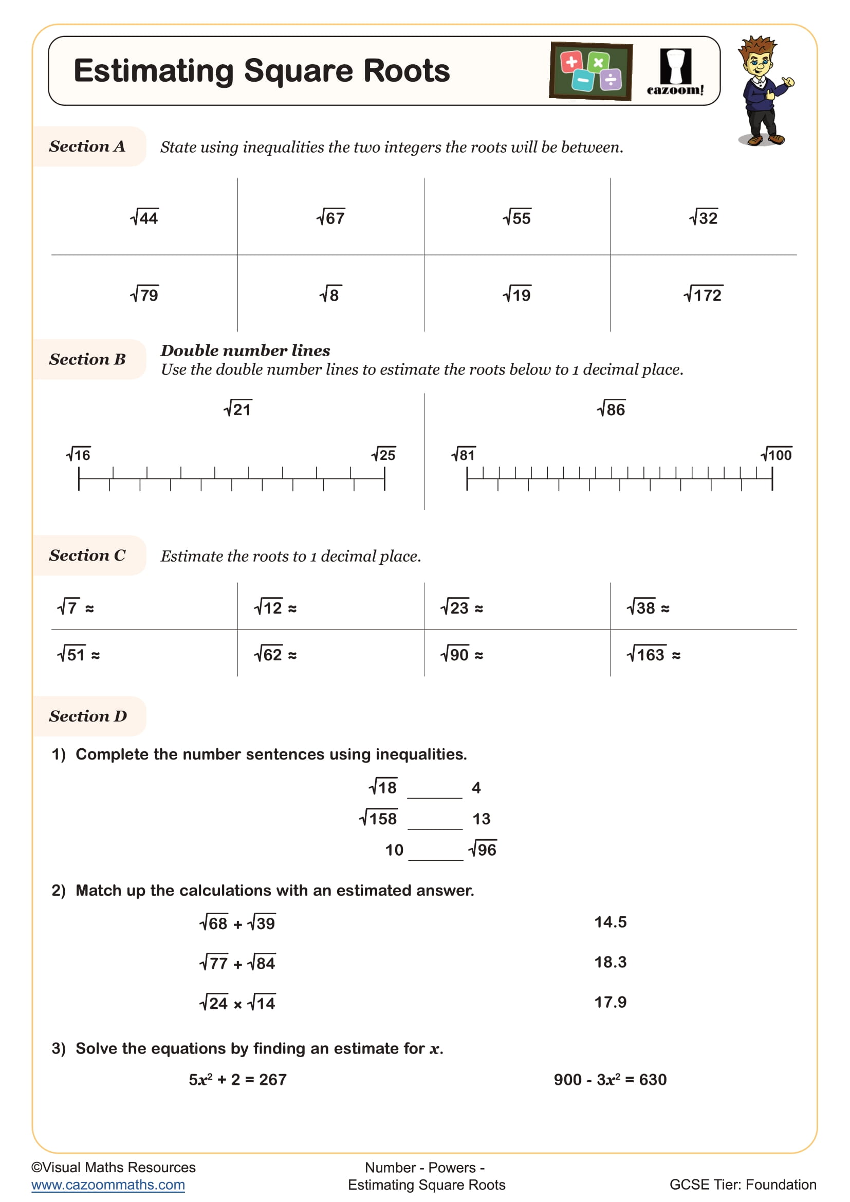 Preview of Estimating Square Roots