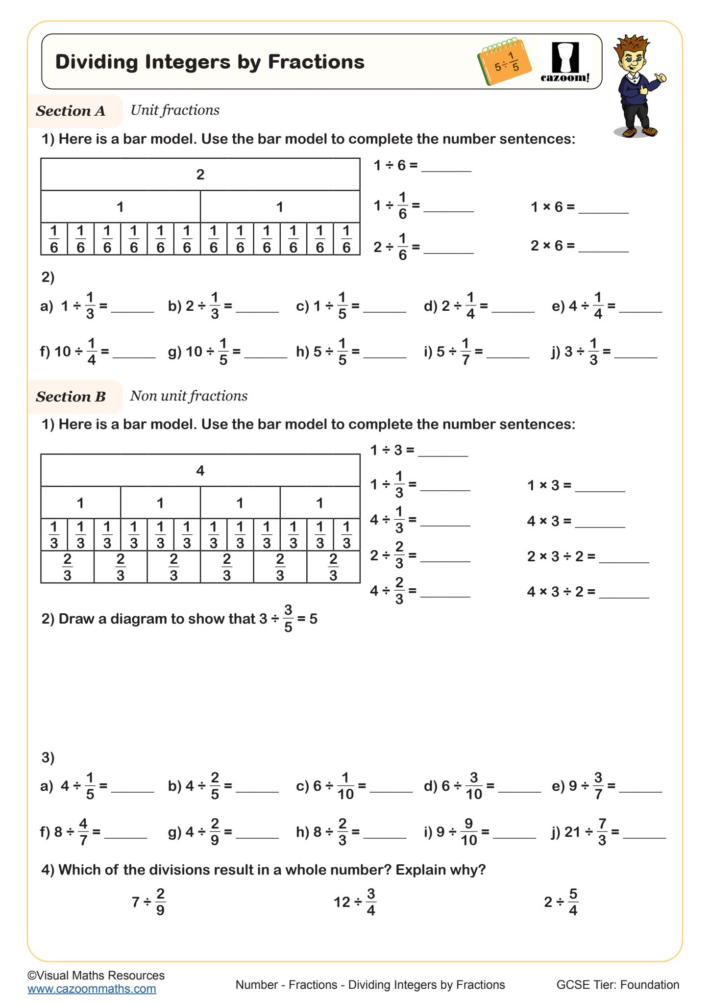 Preview of Dividing Integers by Fractions