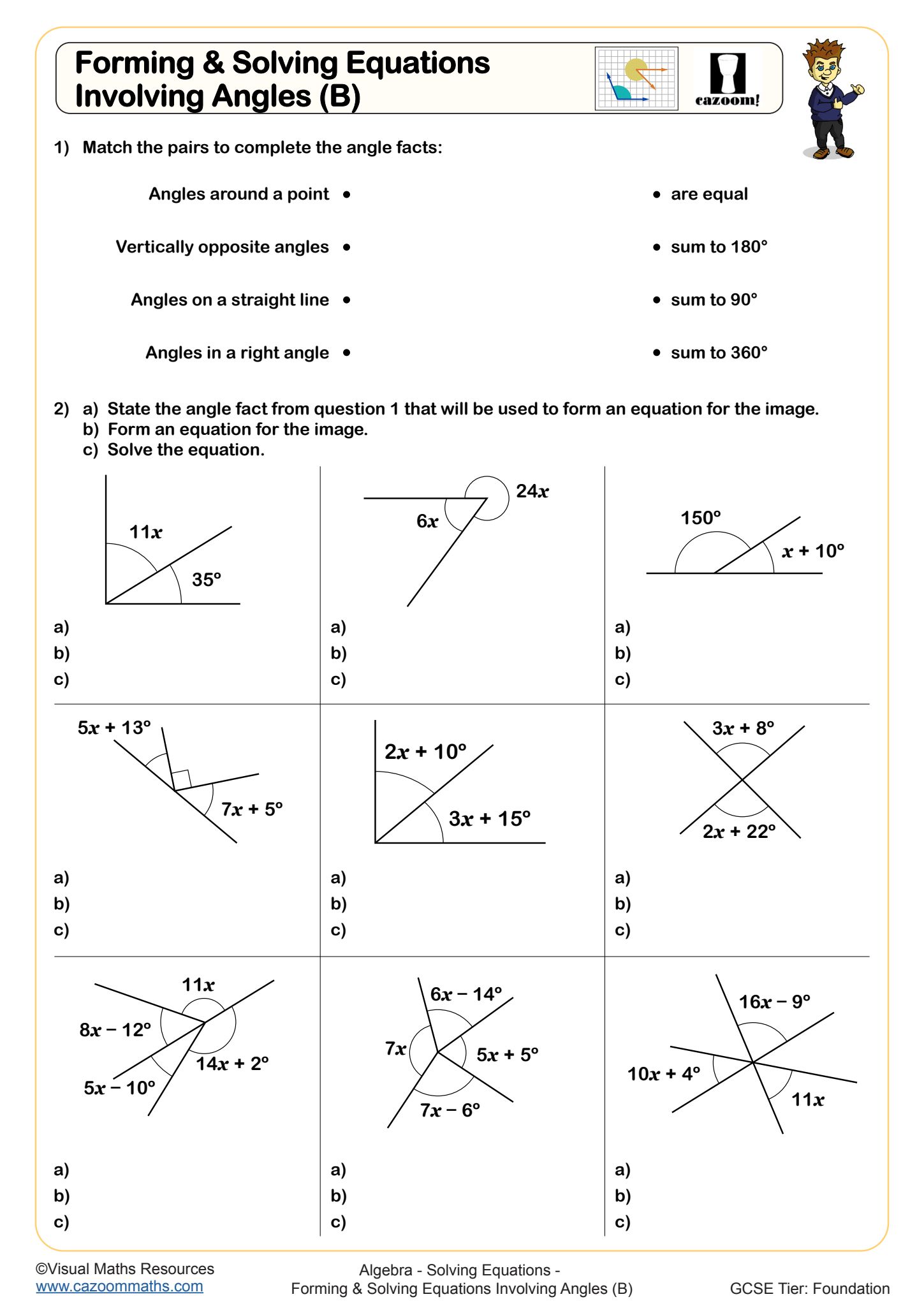 Preview of Forming and Solving Equations Involving Angles (B)