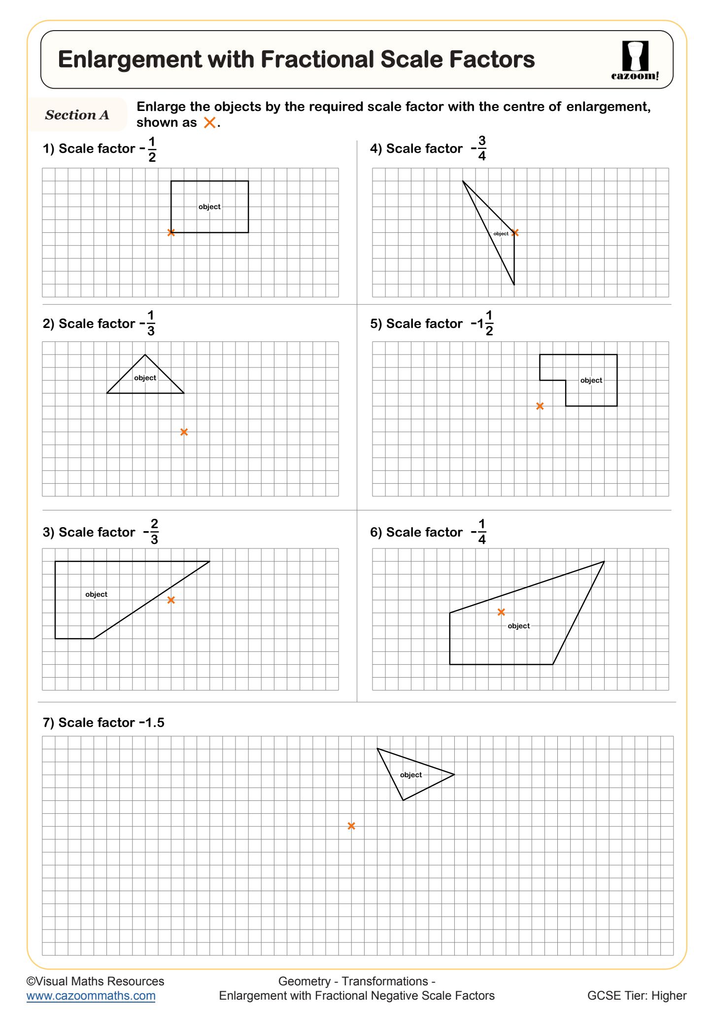 Enlargement with Fractional Negative Scale Factors worksheet