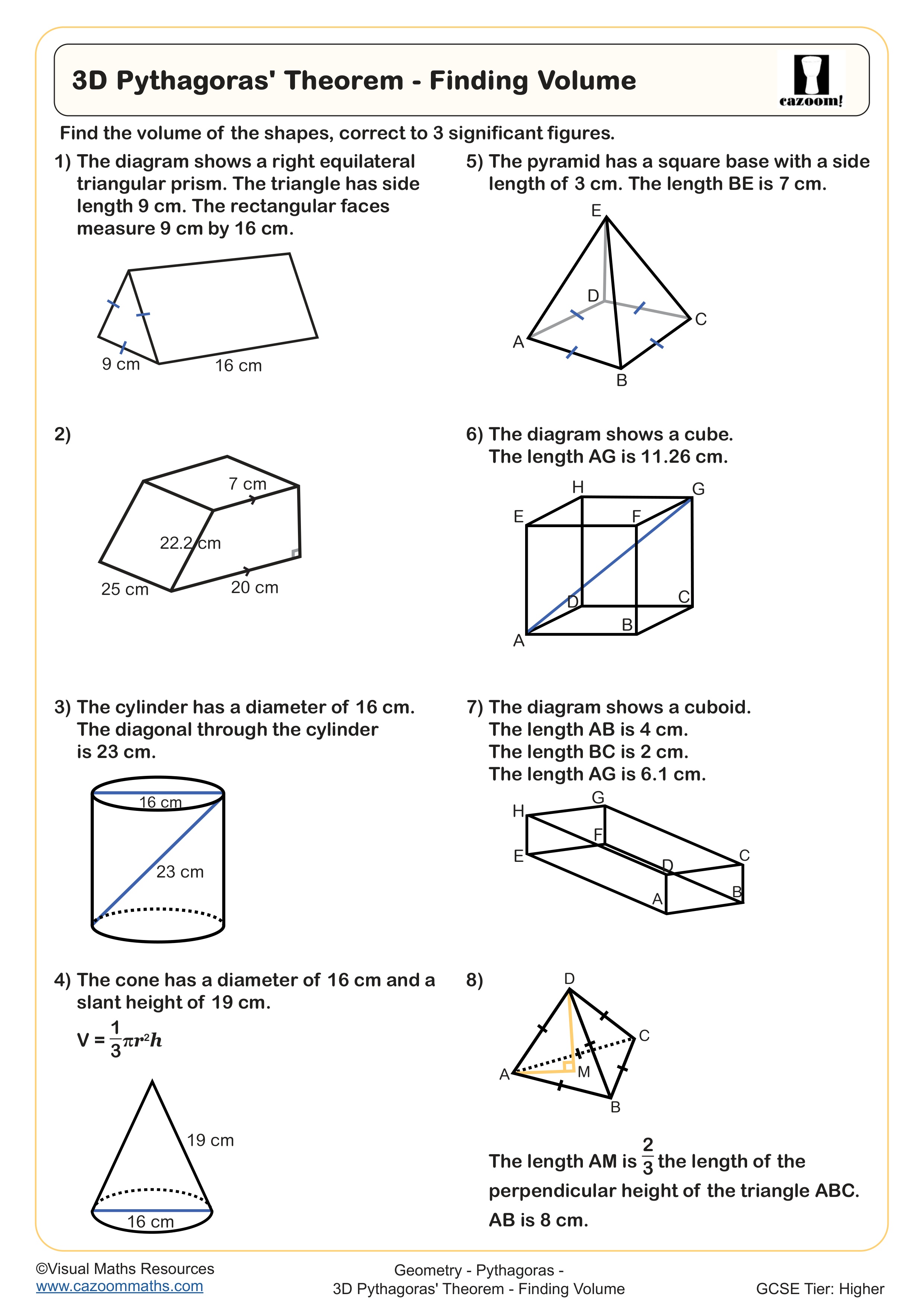 Preview of 3D Pythagoras' Theorem - Finding Volume