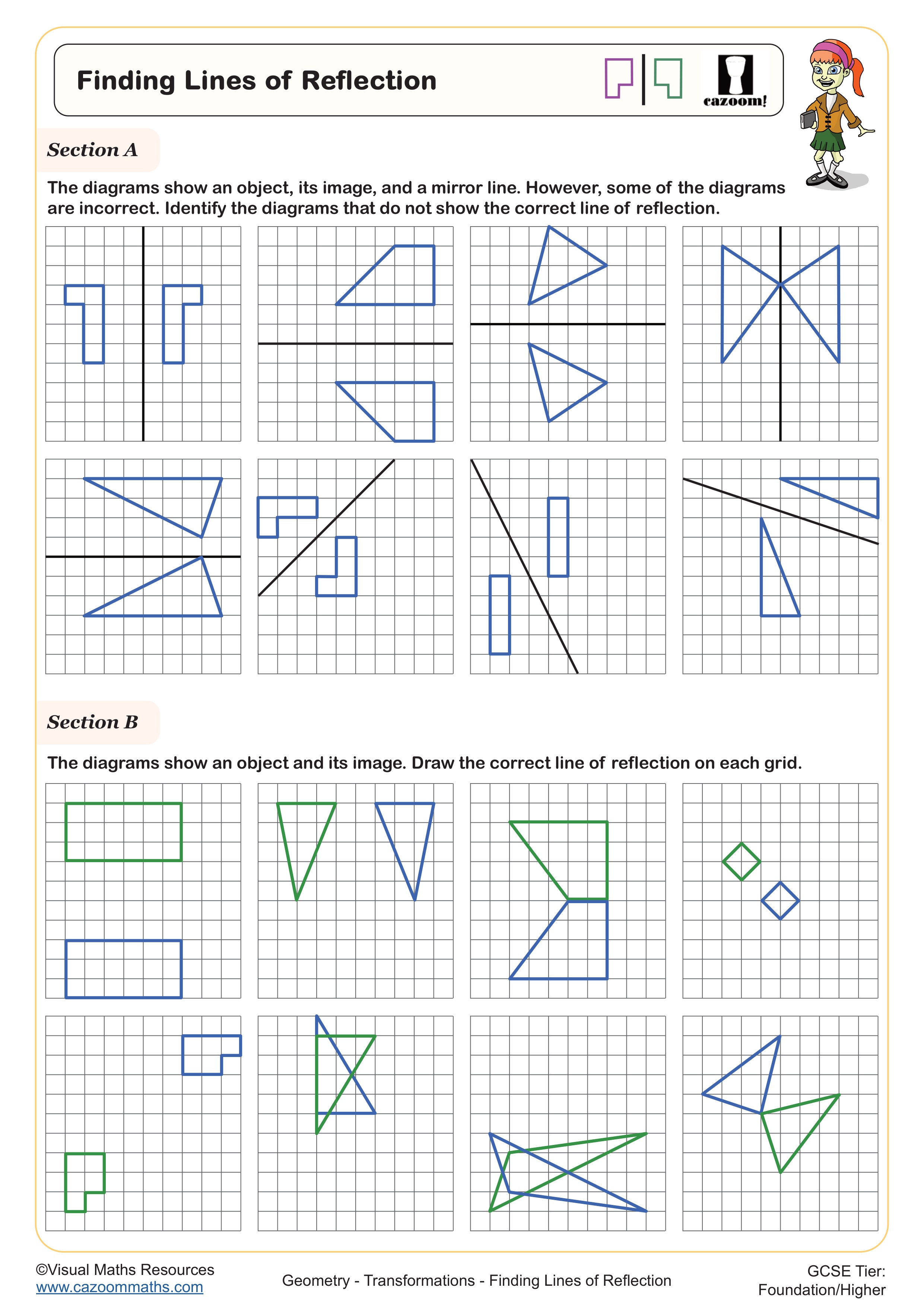 Finding Lines of Reflection worksheet
