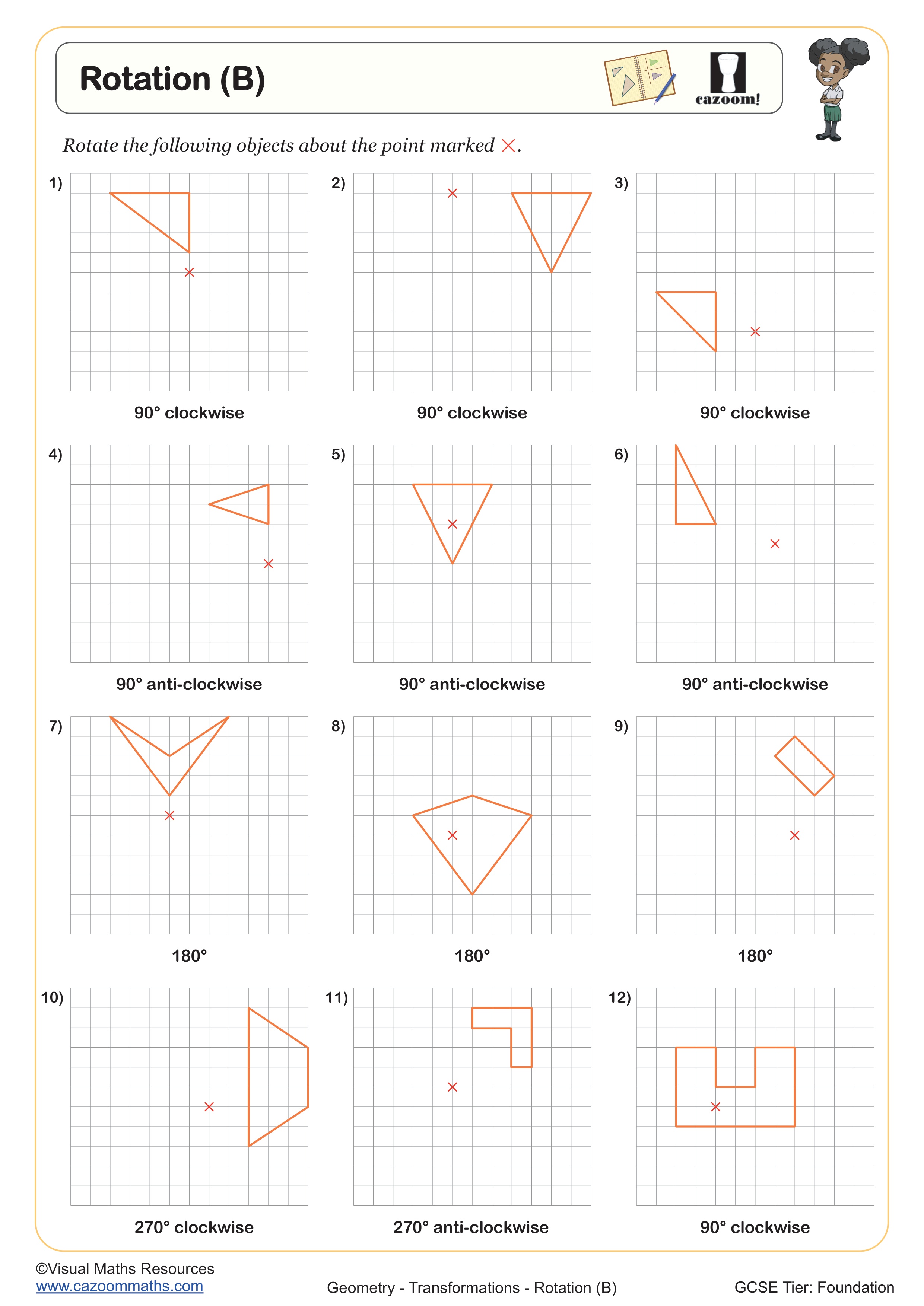 Rotation Worksheet (B) suitable for Year 8 and Year 9 students