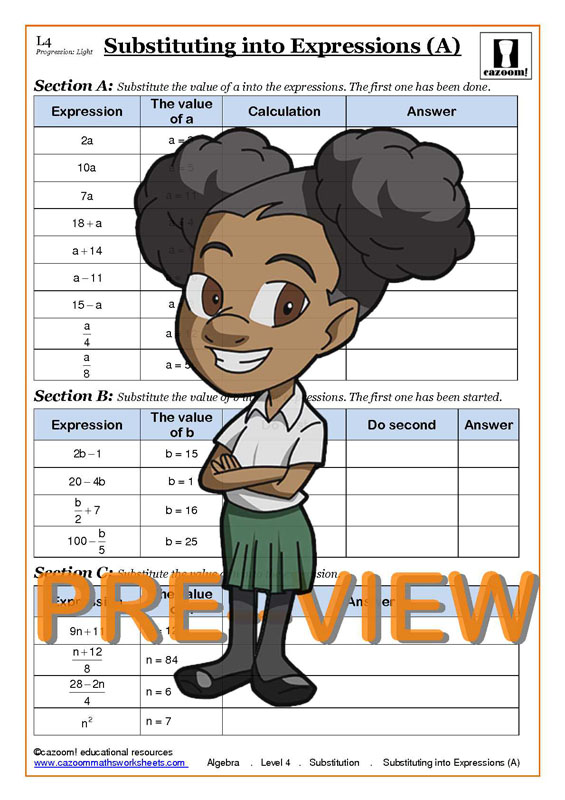 KS3 & KS4 Substitution Maths Worksheet | Substitution Maths GCSE
