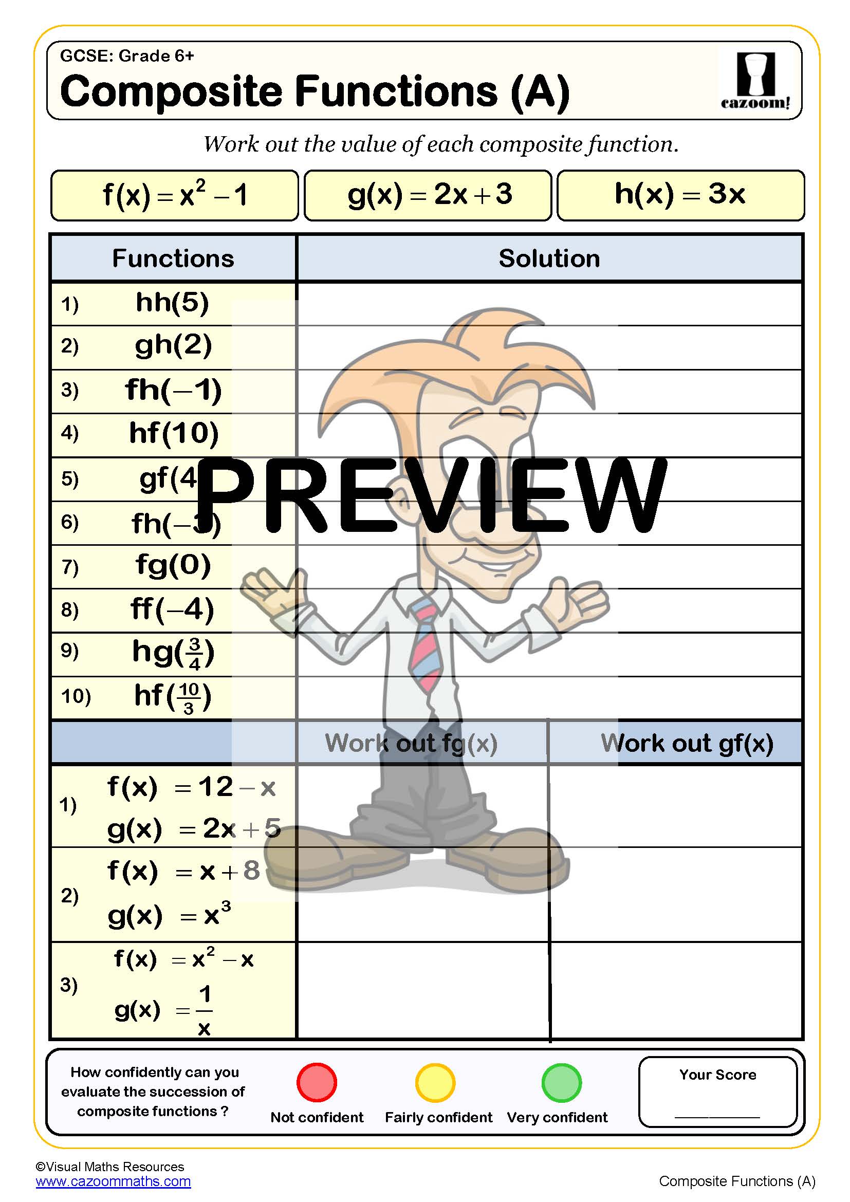 Functions Worksheets | Cazoom Maths