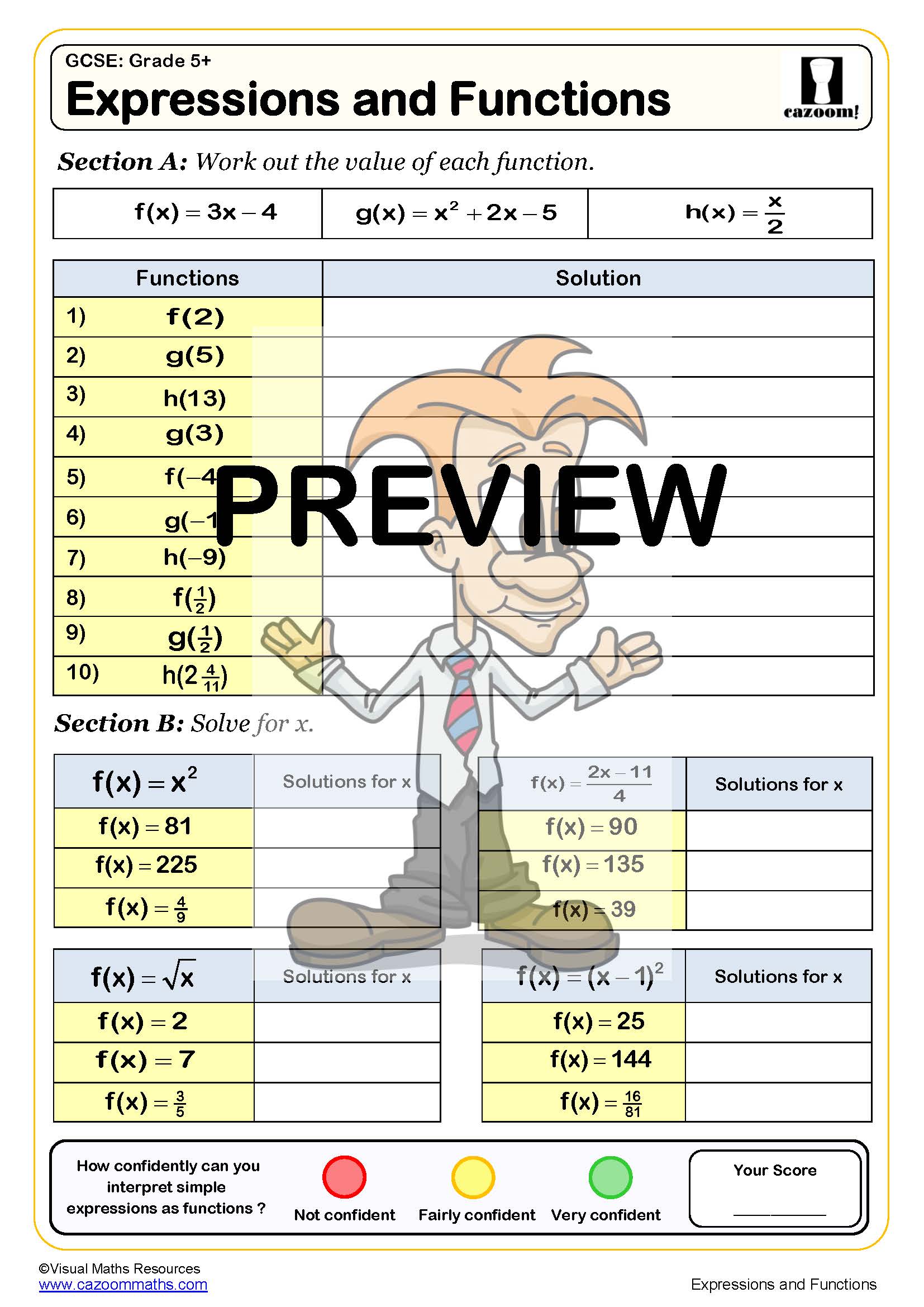 Functions Worksheets | Cazoom Maths