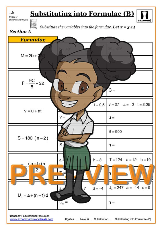 KS3 & KS4 Substitution Maths Worksheet | Substitution Maths GCSE