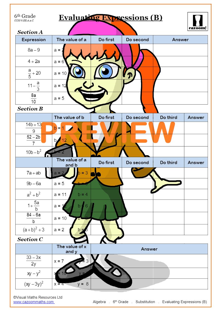 Substitution Math Worksheets | Common Core Worksheets