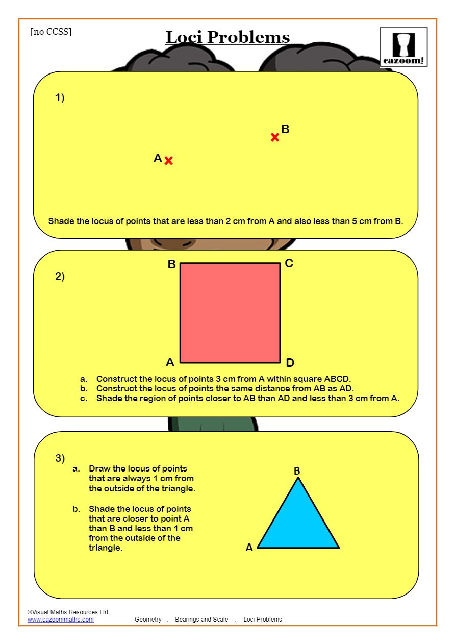 Loci and Bearings Common Core Bearings Maths Worksheet with Answers