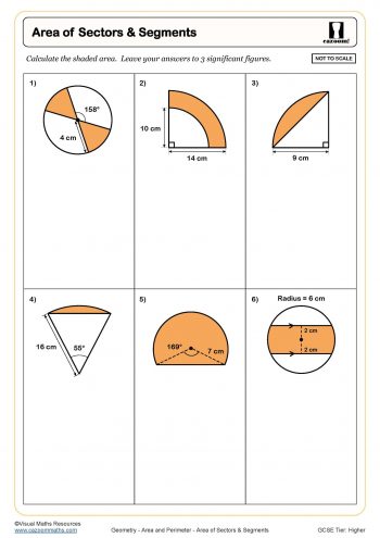 Area of Sectors and Segments Worksheet fit for students in year 10 and year 11