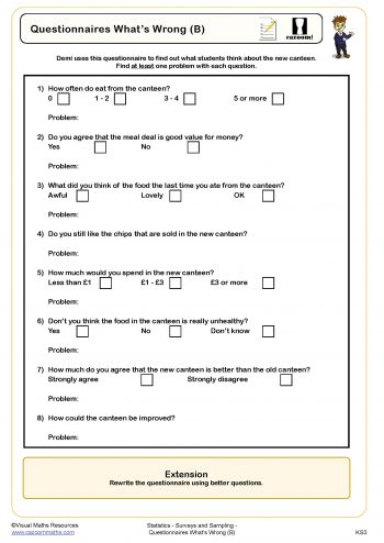 Questionnaires What's Wrong Worksheet created for students in KS3